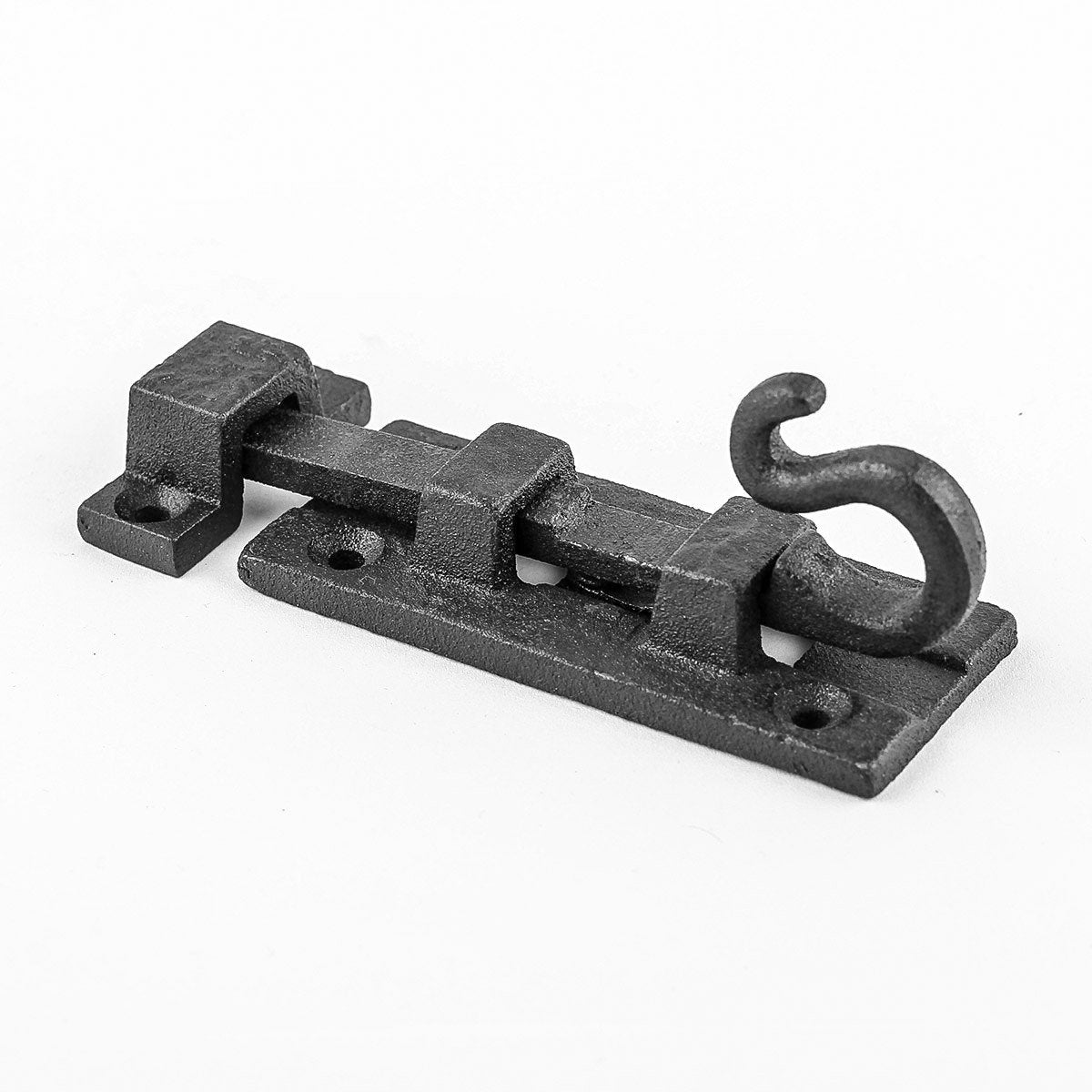 Renovators Supply Manufacturing Black Slide Bolt Door Latch 3 7/8 in. Long Wrought Iron Metal Surface Sliding Bolts with Catch for Cabinet Doors Rust Resistant Security Locks with Hardware Pack of 4