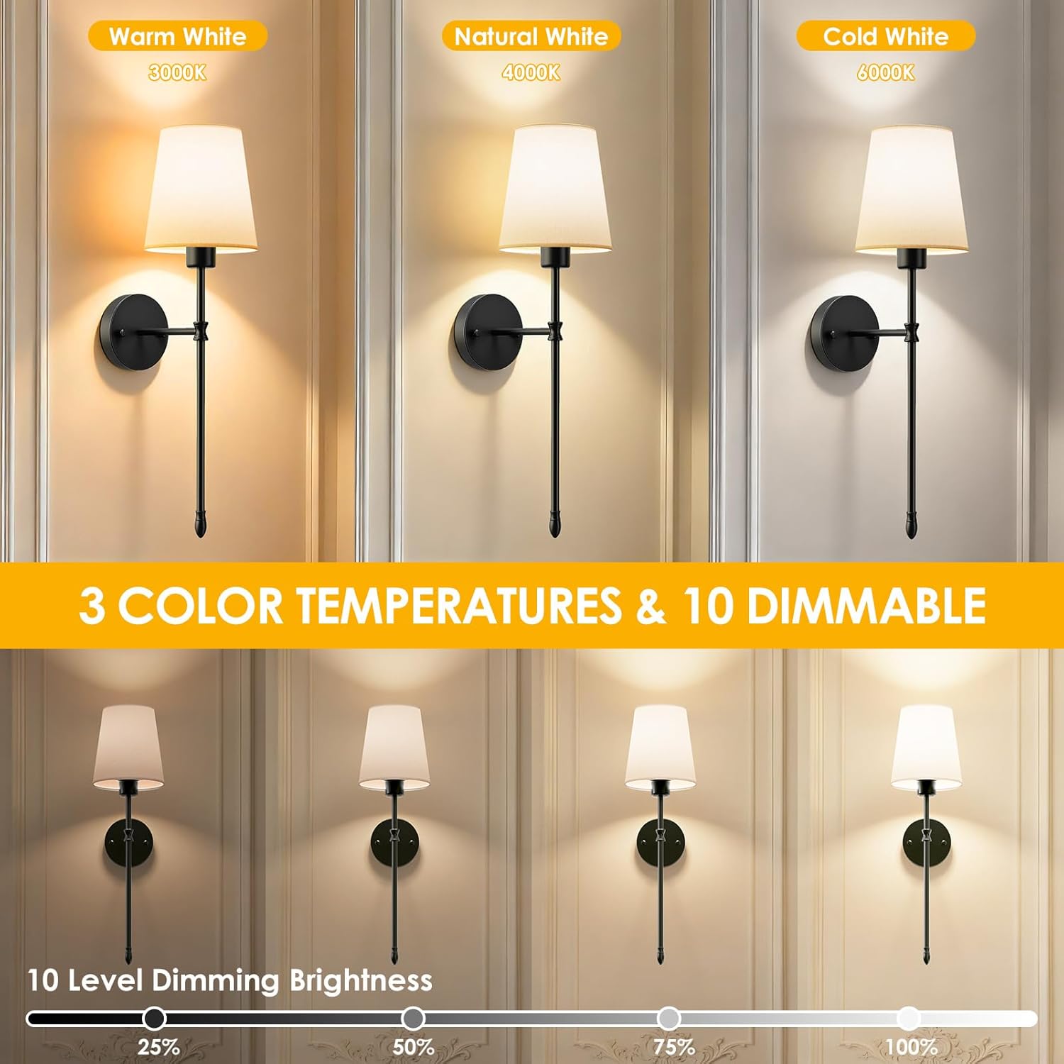 OCATO Battery Operated Wall Sconce: 10000mAh Wireless Wall Sconces Set of Two Rechargeable Lamp Dimmable Magnetic Lights with 7 RGB Colors and Remote Home Decor Walls Decor for Bedroom Living Room