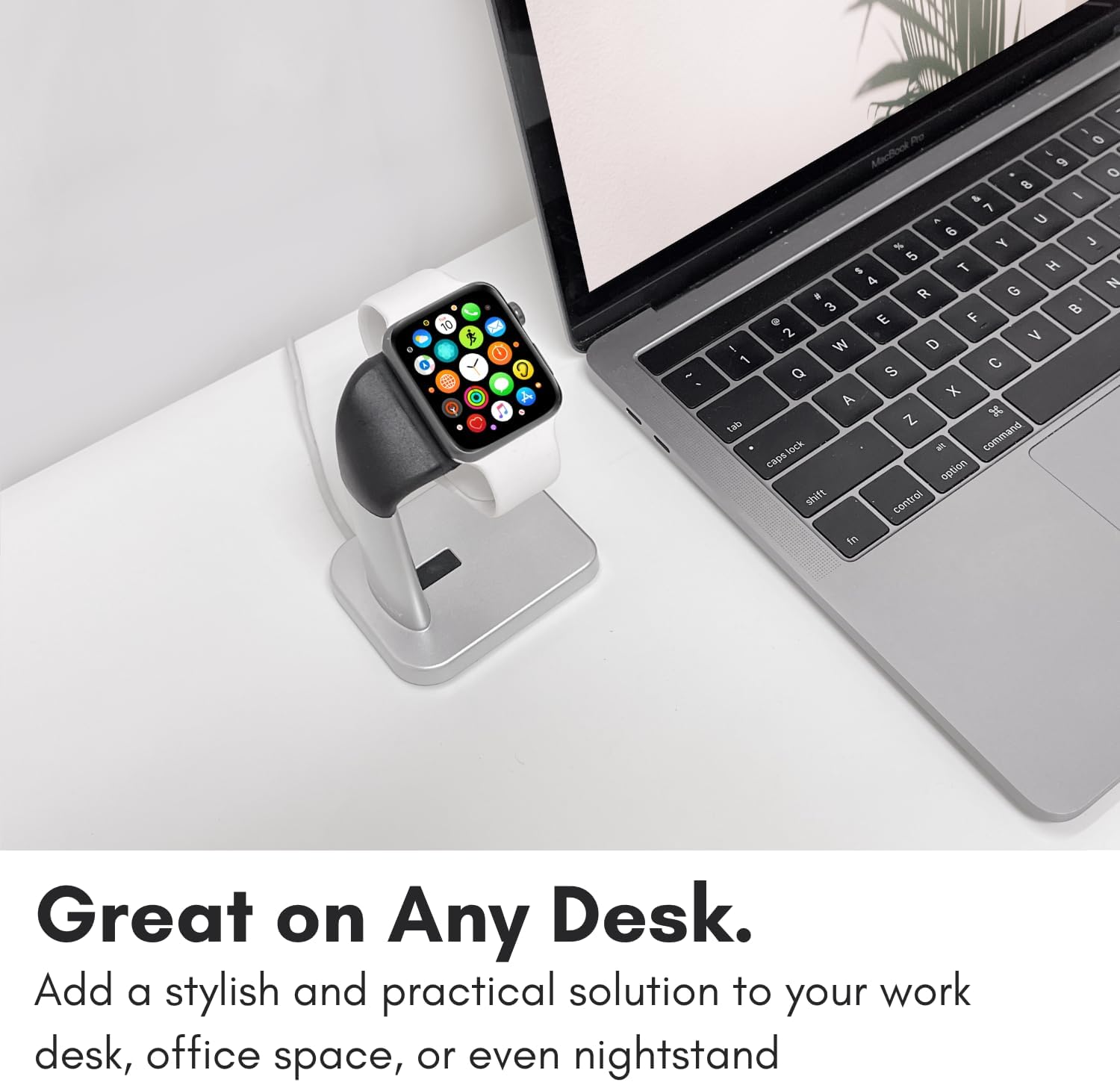 Macally Apple Watch Stand for Series Ultra 10 9 8 7 6 5 4 3 2 1 SE (49mm 45mm 44mm 42mm 41mm 40mm 38mm) - Apple Watch Charger Stand Dock Holder - Sleek Desk iWatch Charging Station - Silver