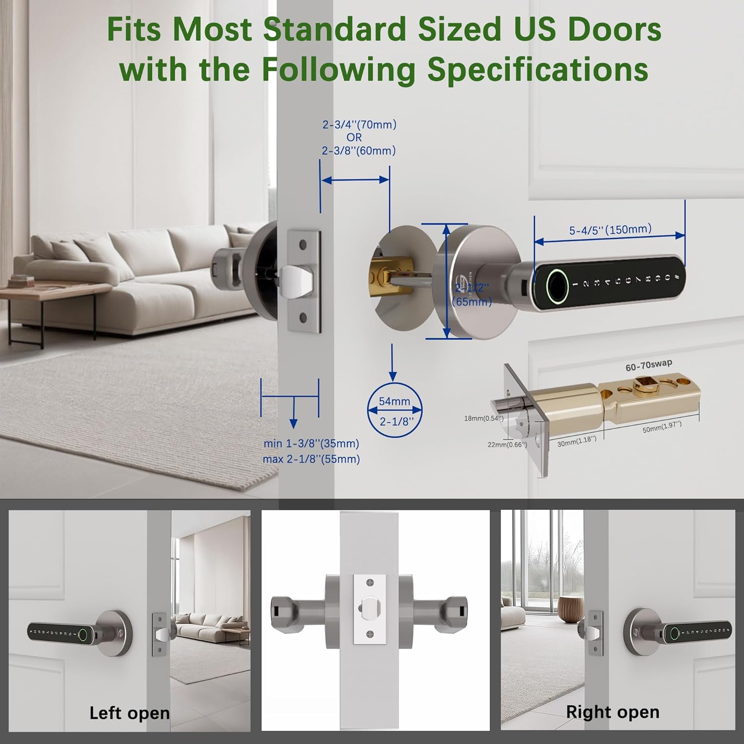 Smart Electronic Fingerprint Door Lock, Keyless Entry with Handle, Codes, APP, IC Cards, Fingerprints, Keys, for Home Bedroom Apartment (Silvery)