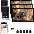 Wired Video Door Phone Apartment Intercom System,10 Inch Touch Monitor with 1080P doorbell,Support Fingerprints, RFID Cards,Passwords,Unlock Motion Detection for Home (2 Doorbell + 3 Monitor)