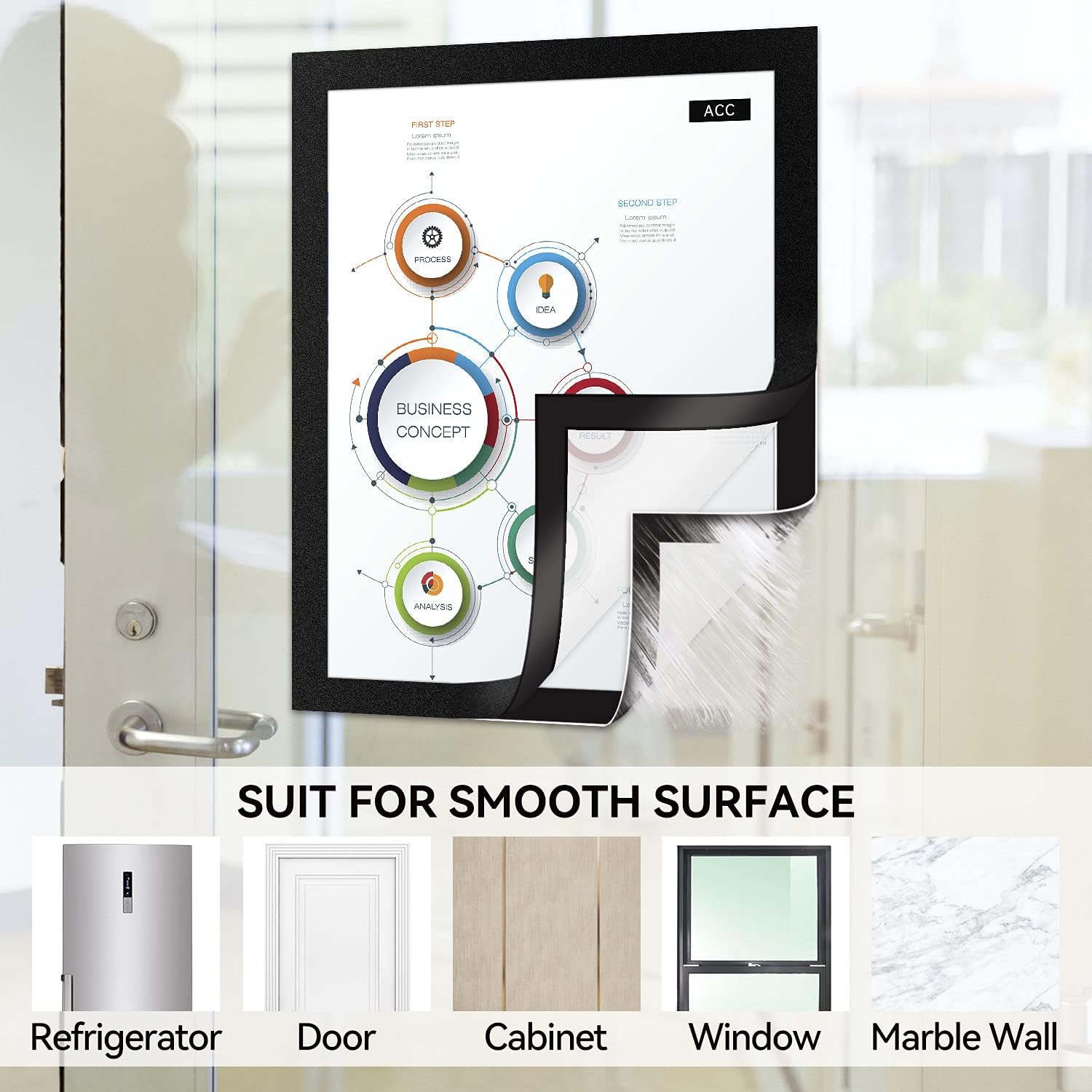 6 Pack Magnetic Sign Holder 8.5 x 11 - Refrigerator & Wall Adhesive Photo/Document Holders, Sign Holders for Door/Window, Durable Magnetic Picture Frames for Home/Office Use