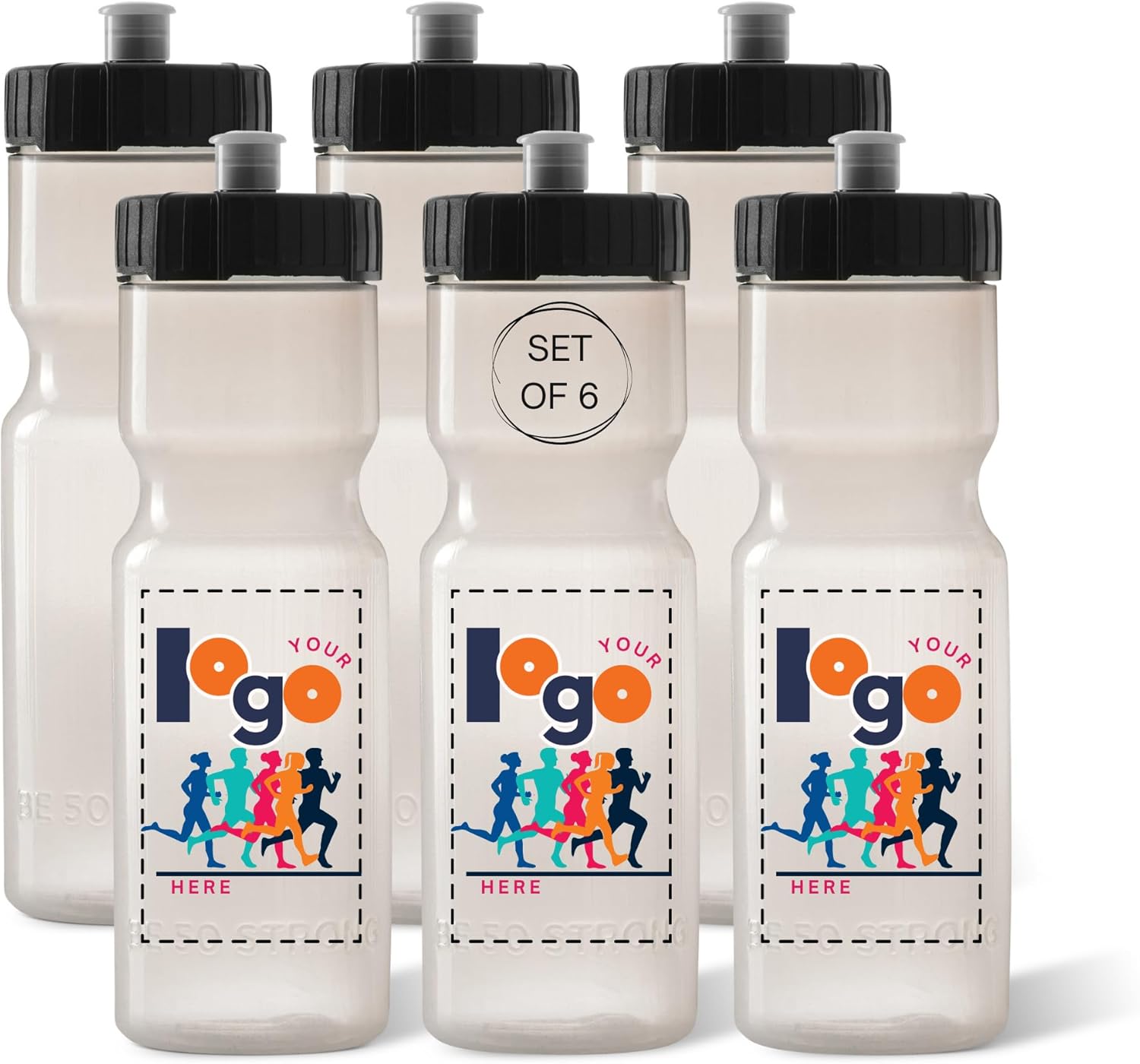 50 Strong Sports Water Bottles – Reusable 22 oz BPA-Free Plastic Bottles with Pull Top Cap – Made in USA – Top Rack Dishwasher Safe – Fits Most Bike Cages Brand
