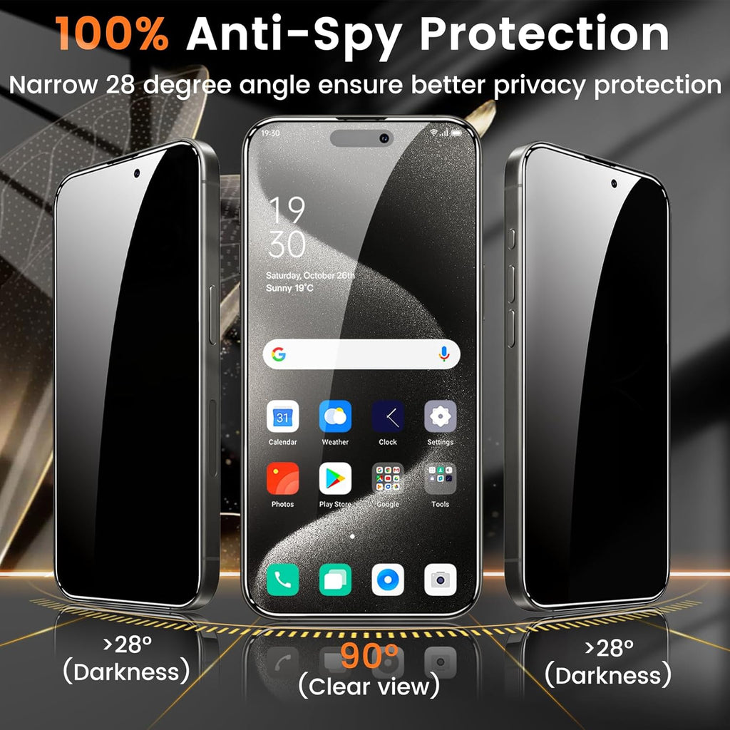 4+4 Pack Privacy Screen Protector for iPhone 15 Pro Max 6.7-Inch with 4 Pack Camera Lens Protector, Anti Spy Tempered Glass Film 9H Hardness Case Friendly