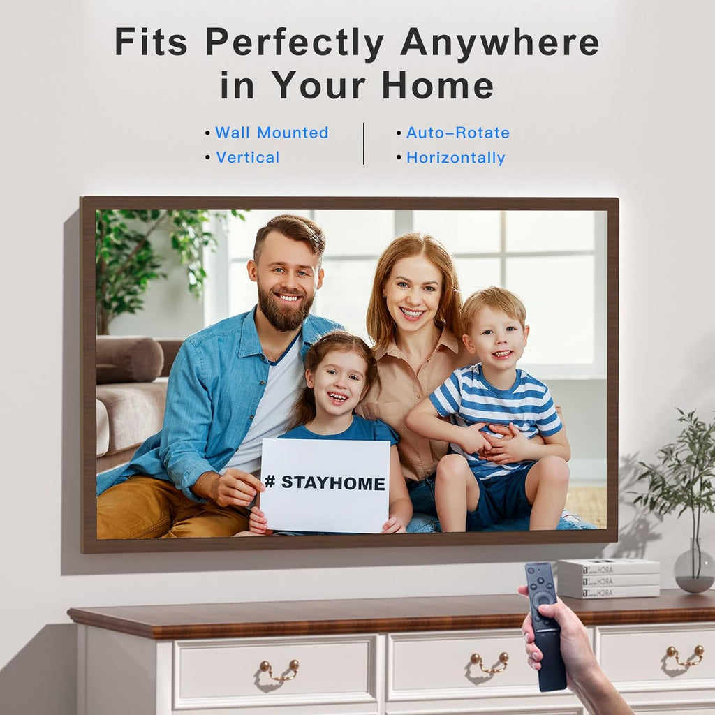 Large Digital Picture Frame 32-Inch-WiFi-Photo-Frame - FHD IPS Digital Frame, Remote Control, Auto-Rotate, Load Photo Video from Phone via APP Email, Free Cloud Storage, Dark Wood Grain, Gifts for Mom