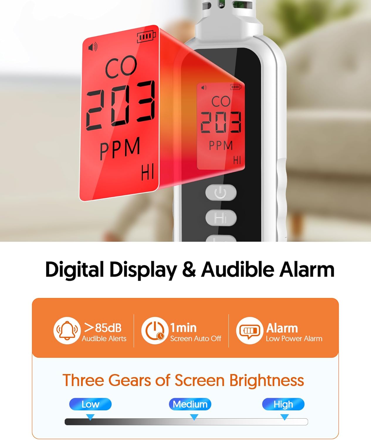 Carbon Monoxide Detectors Portable CO Detector Battery Powered, Handheld Carbon Monoxide Monitor Alarm Detector with LCD Display for Home/Outdoor/Travel (Batteries Included) (White)