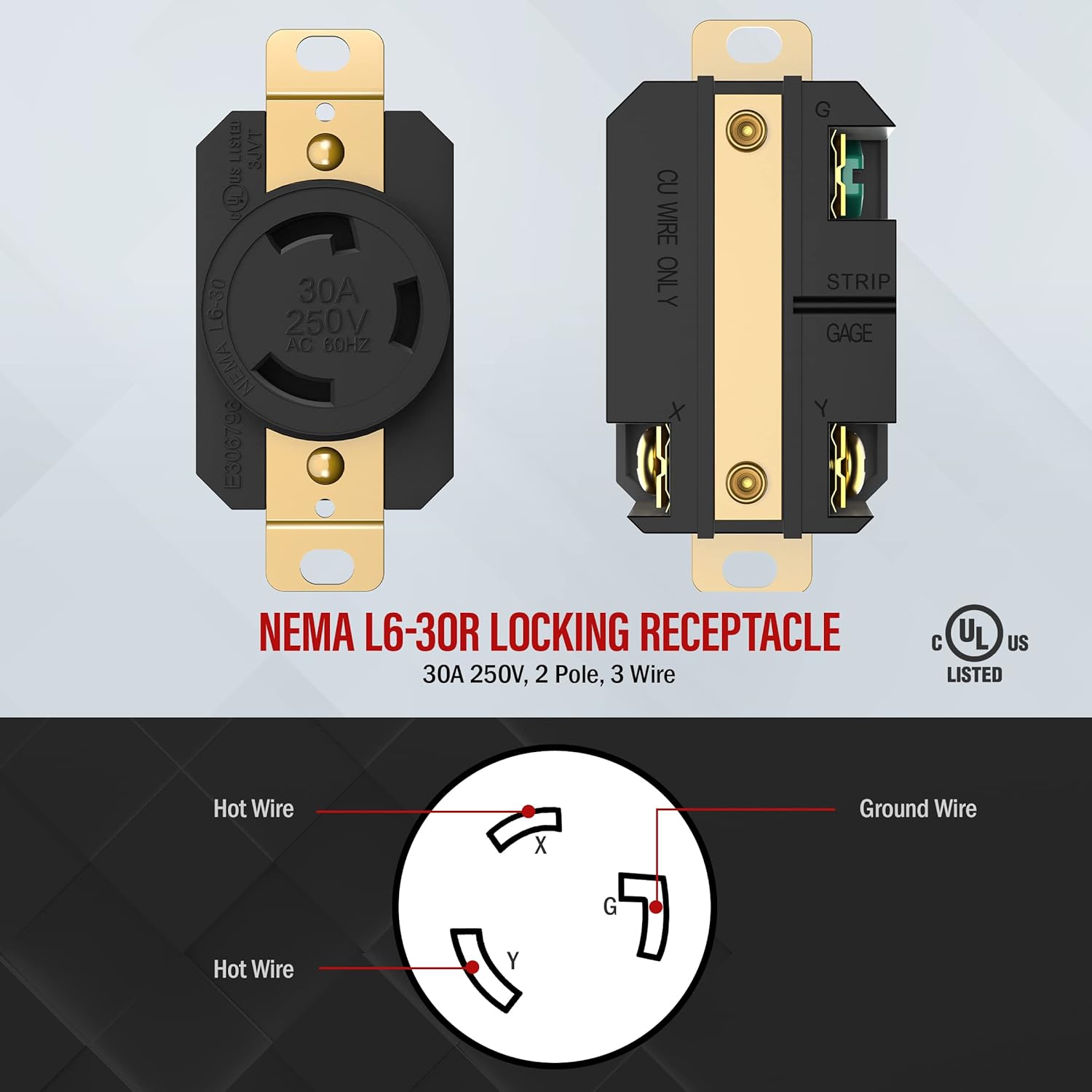 ENERLITES NEMA L6-30R Flush Mounting Locking Receptacle for Generator, Twist Lock Outlet, 30 Amp, 250 Volt, 2 Pole, 3 Wire Grounding, Industrial Grade Heavy Duty, UL Listed, 66460-BK, Black, 2 Pack