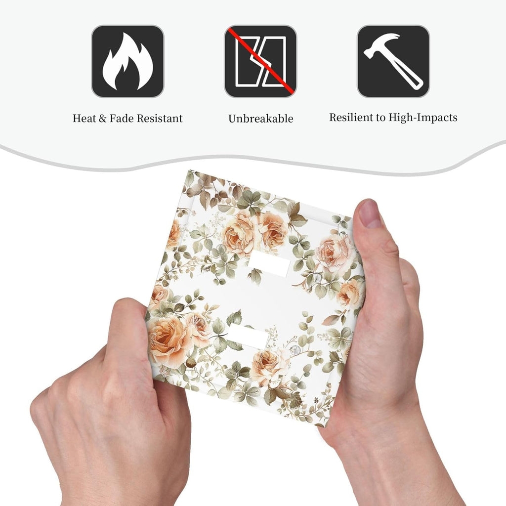 Decorative Switch Plates Vintage Warm Color Orange Flowers And Leaves 2 Gang Double Toggle Outlet Light Switch Cover Wall Plate Electrical Faceplate for Bedroom living Room Decor