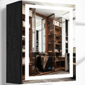 20 x 30 Inch Black Wood Led Medicine Cabinet Mirror with Lights Storage Wooden Cabinets Smart Memory 3 Color Dimmable AntiFog 30" Bathroom Lighted Medicine Cabinet with Mirror and LED Light