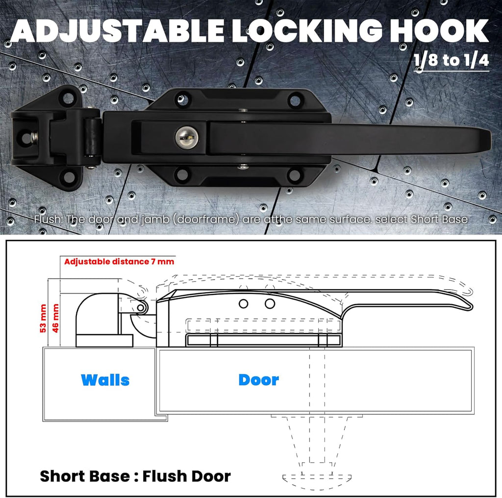 Walk in Cooler Door Handle, Walk in Cooler Door Closer Complete Latch Kit, Freezer Door Handle, Offset -1/8 in to 1/4 in(Flush) and 5.9" Solid Metal Interior Release Handle（Frosted Black）