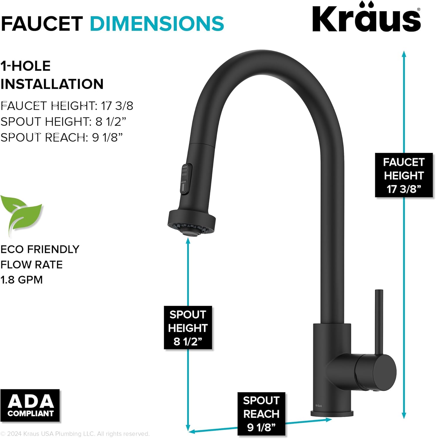 KRAUS Bolden Motion Sensor Single Handle Pull Down Touchless Kitchen Faucet in Matte Black, KSF-1616MB