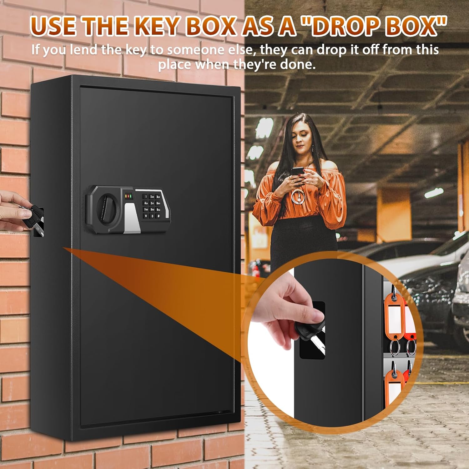 144 Keys Fireproof Cabinet Safe With Adjustable Hook Plates and Tags, Anti-Theft Lock Box Wall Mount With Combination Lock, Organizer for Home Office Garage