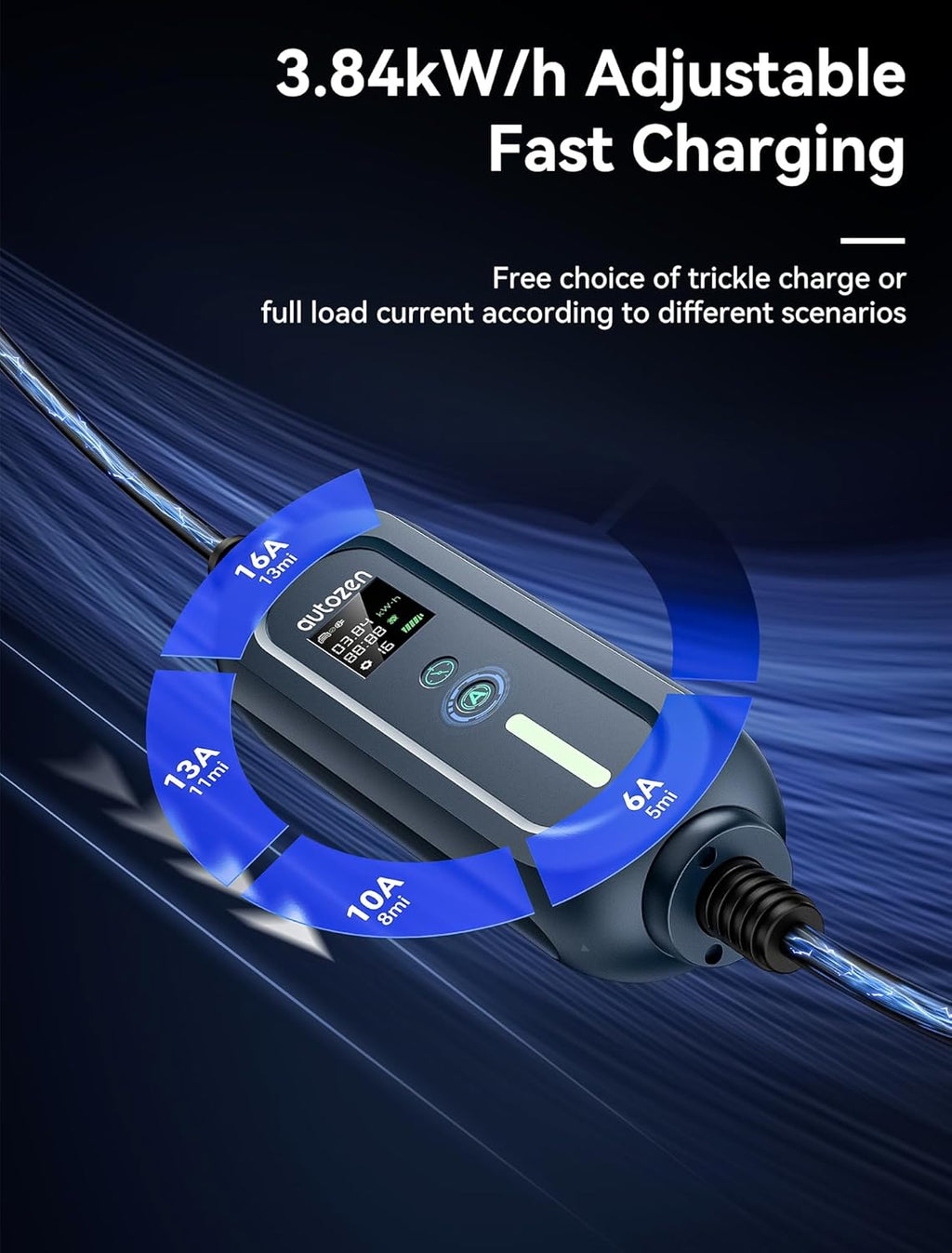 16A Level 1/2 Charger for Tesla [Adjustable Current, Delay Charge & Smart Display] NACS Mobile/Home Charger, NEMA 6-20/5-15 Plug, 110-240V, 21ft Mobile Connector Cable for Model X/Y/3/S/Cybertruck