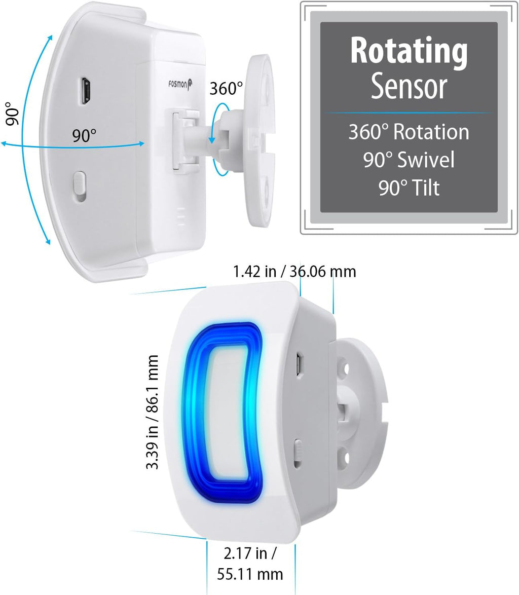 Fosmon WaveLink Door Chime Driveway Alarm Guard Wireless Motion Sensor (500 Feet, 58 Tunes, 5 Volume Levels, LED Indicators) Motion Detector Home/Business/Store Entrance Alert (1 Receiver + 1 Sensor)