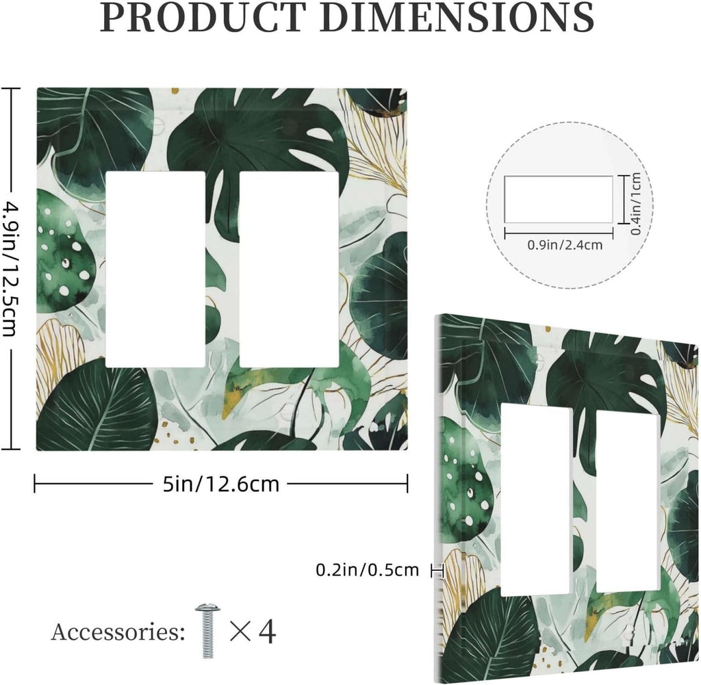 Boho Tropical Green Leaf Watercolor Banana Leaves Decorative Outlet Covers 2 Gang Double Gfci Rocker Electrical Wall Panels Light Switch Cover Plate For Bed Room Living Room Decor