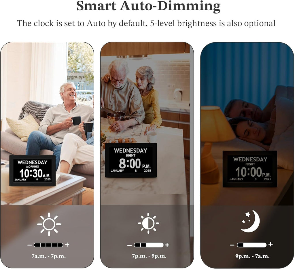 10.1'' Digital Clock, 1280*800p HD Extra Large Display, Digital Clock With Date, Time, Day Of Week, 10 Reminders & 6 Alarms, Auto Dimming & DST, Remote Control, Dementia Clock For Seniors, Black
