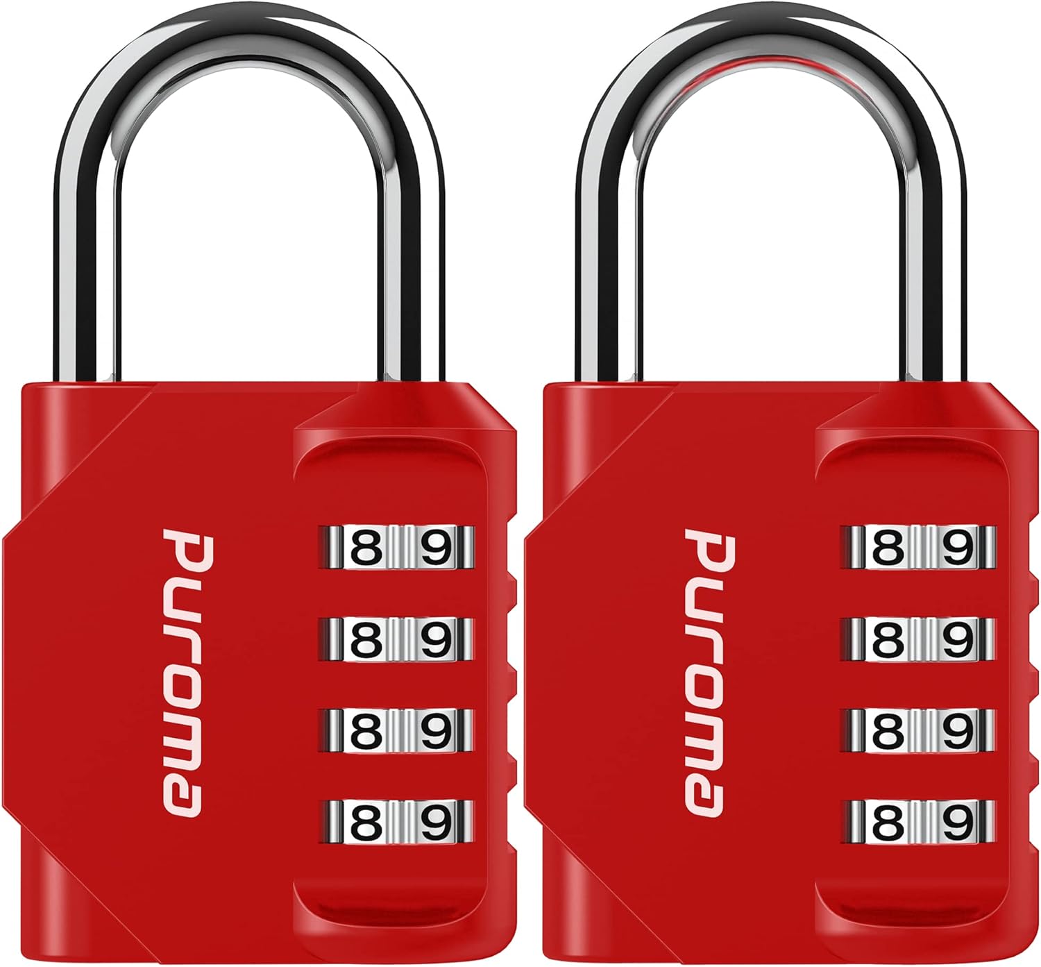 Puroma 2 Pack Combination Lock 4 Digit Outdoor Waterproof Padlock for School Gym Locker, Sports Locker, Fence, Toolbox, Gate, Case, Hasp Storage (Red)