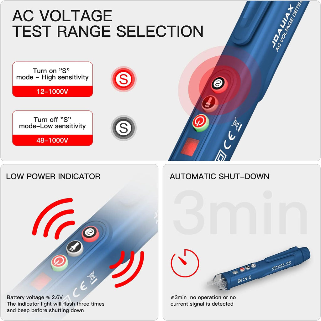 Non-Contact Voltage Tester,Electrical Voltage Detector Pen Null/Live Wire Tester Breakpoint Finder Voltage Measuring Tool Dual Range AC 12V/48V-1000V