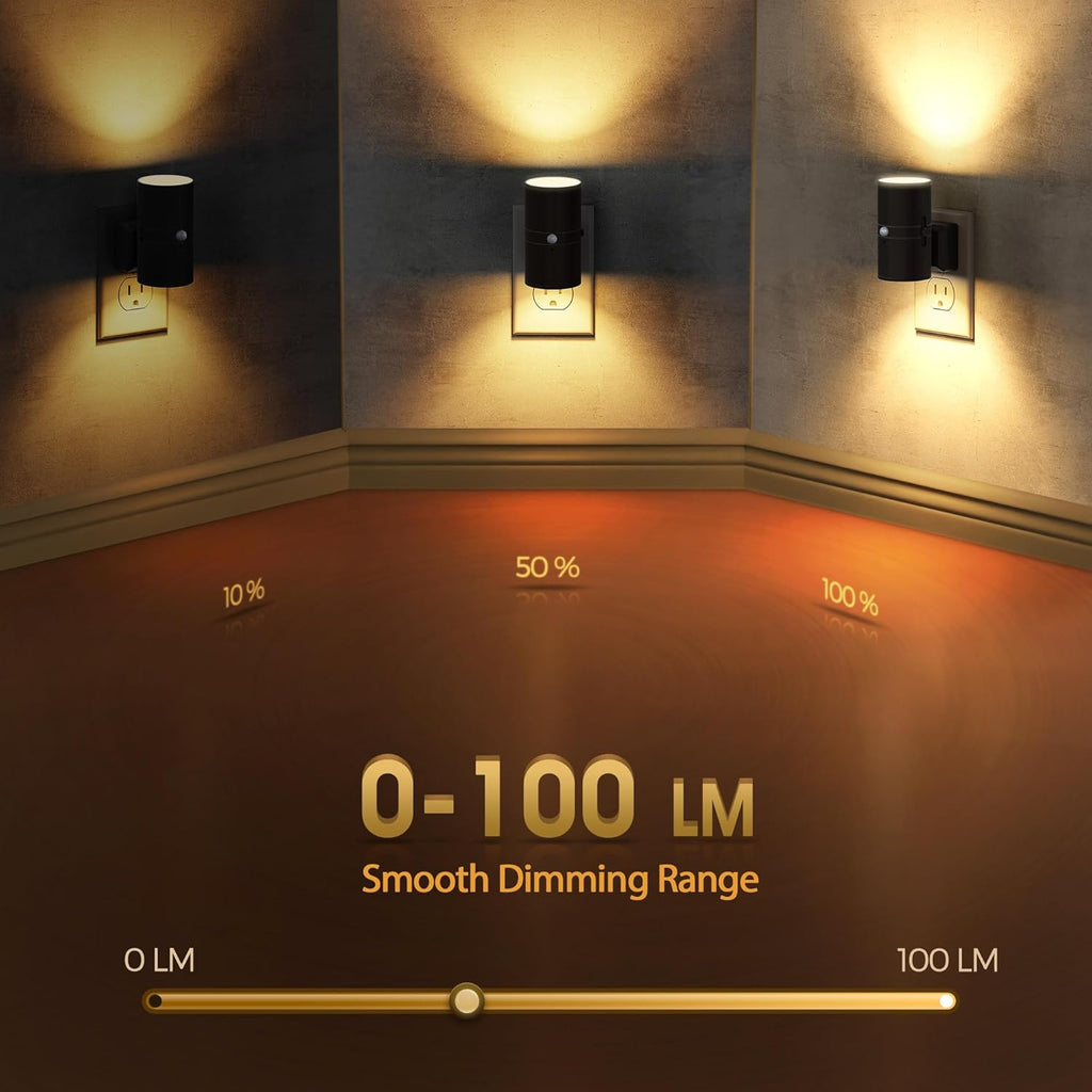Briignite Motion Sensor Night Light,2 Pack Motion Activated Plug in Night Lights, 0-100LM Dimmable Soft White 3000K, Motion Sensor Light Indoor for Bathroom Hallway Bedroom Stairway Kid Elderly Pet