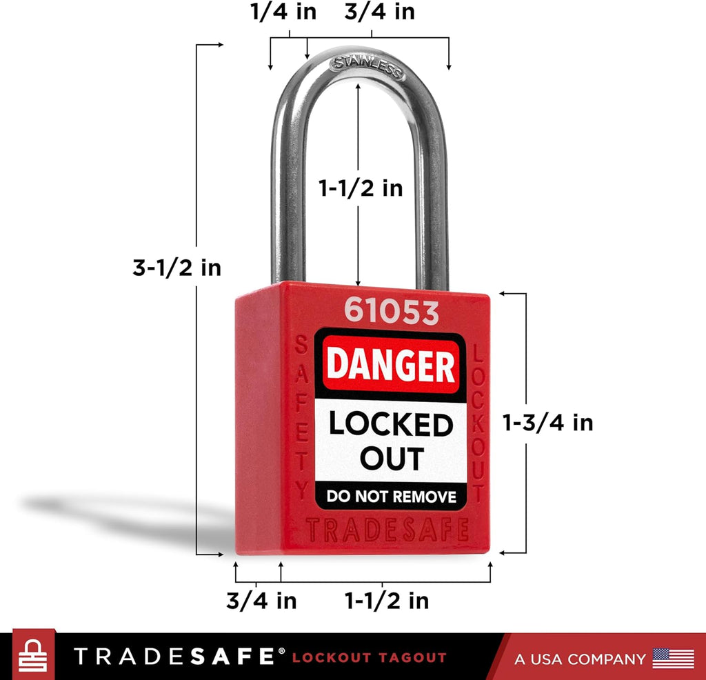 TRADESAFE Lockout Tagout Locks Set - 7 Red Keyed Alike Padlocks, 2 Keys Per Lock, OSHA Compliant Loto Locks for Lock Out Tag Out Stations, Premium Grade