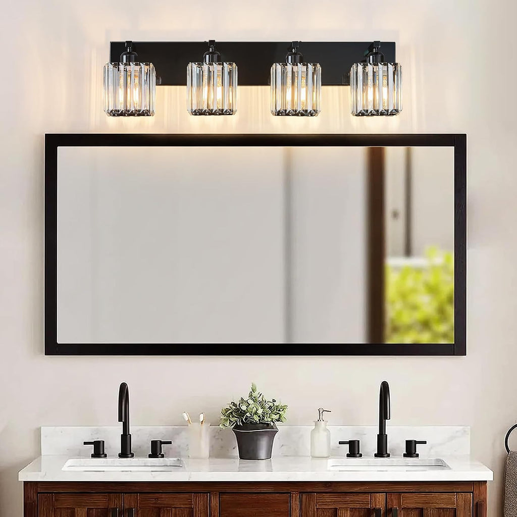 Modern Bathroom Vanity Light 4-Lights Plating Black Crystal Bathroom Wall Light Vanity Light Fixtures
