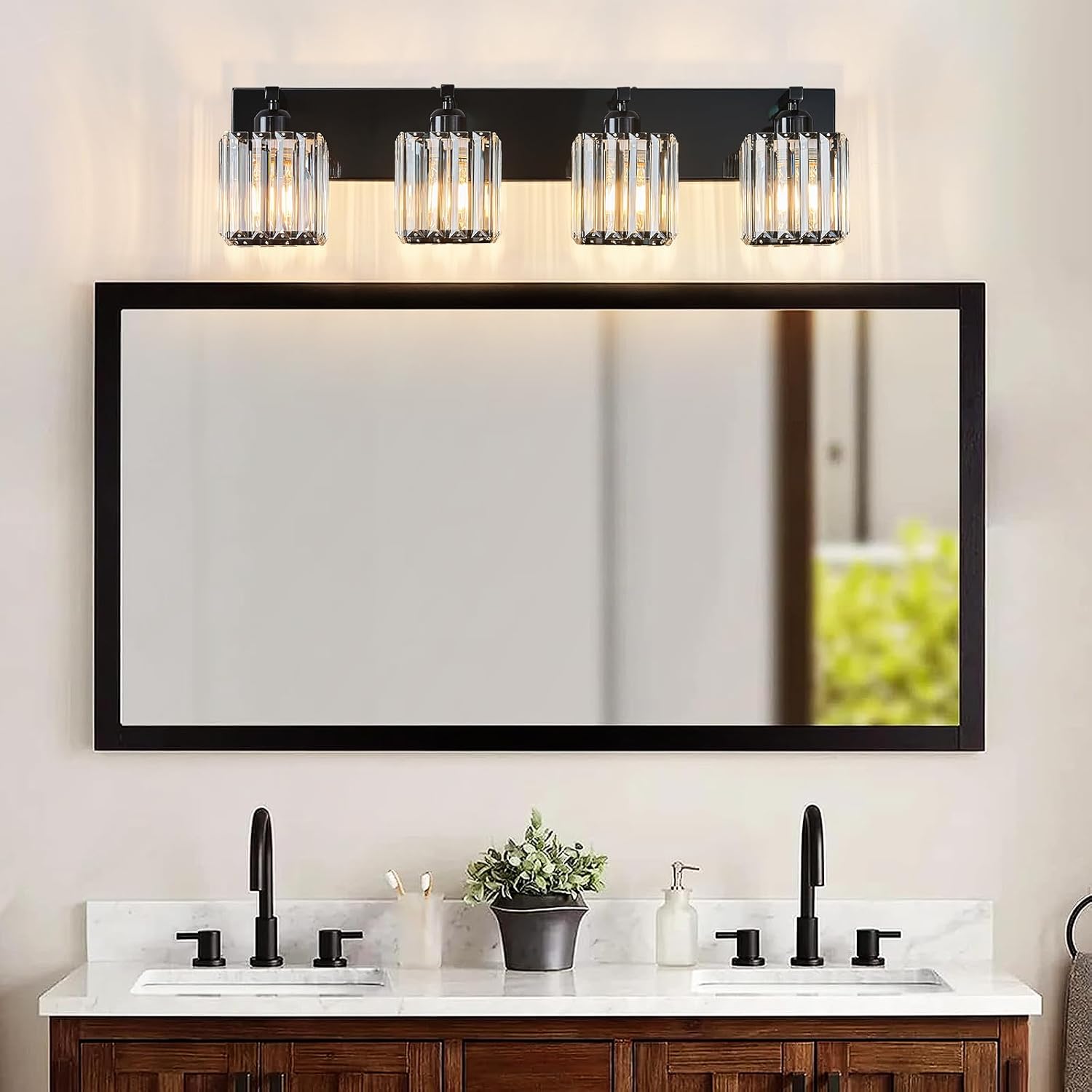 Modern Bathroom Vanity Light 4-Lights Plating Black Crystal Bathroom Wall Light Vanity Light Fixtures