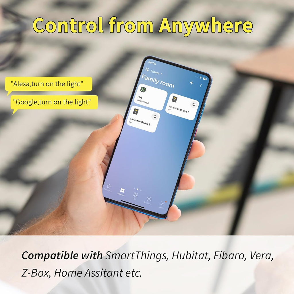 Minoston 800 Series Zwave Dual Outlet Plug, On/Off Z-Wave Repeater Switch with 2 Individual Control Sockets, Hub Required, Z Wave LR Smart Plugs Compatible with SmartThings, Hubitat, Fibaro (MP26Z)