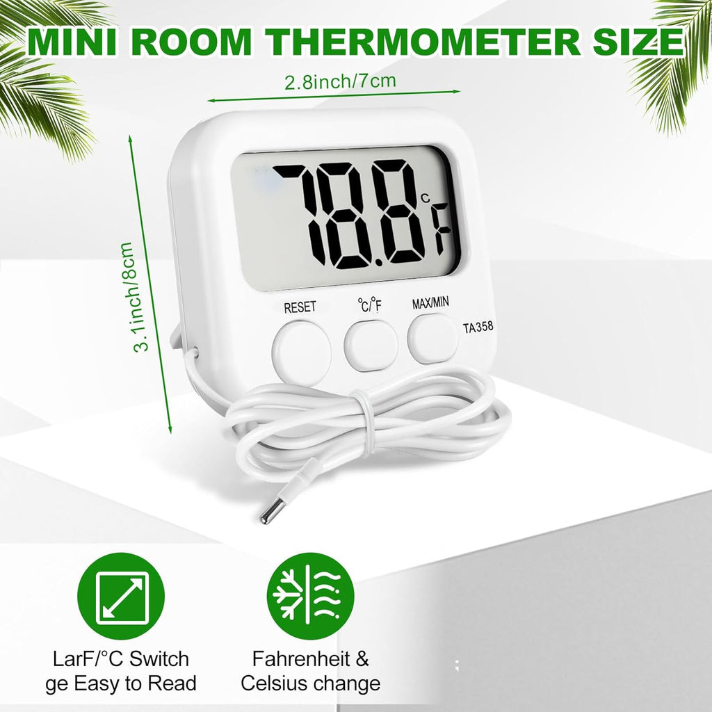 Kingdder 3 Pack Digital Thermometer with External Sensor Fridge Thermometer Freezer Waterproof Room Temperature Monitor with LCD Display, Max/min Record Function for Kitchen Aquarium Greenhouse