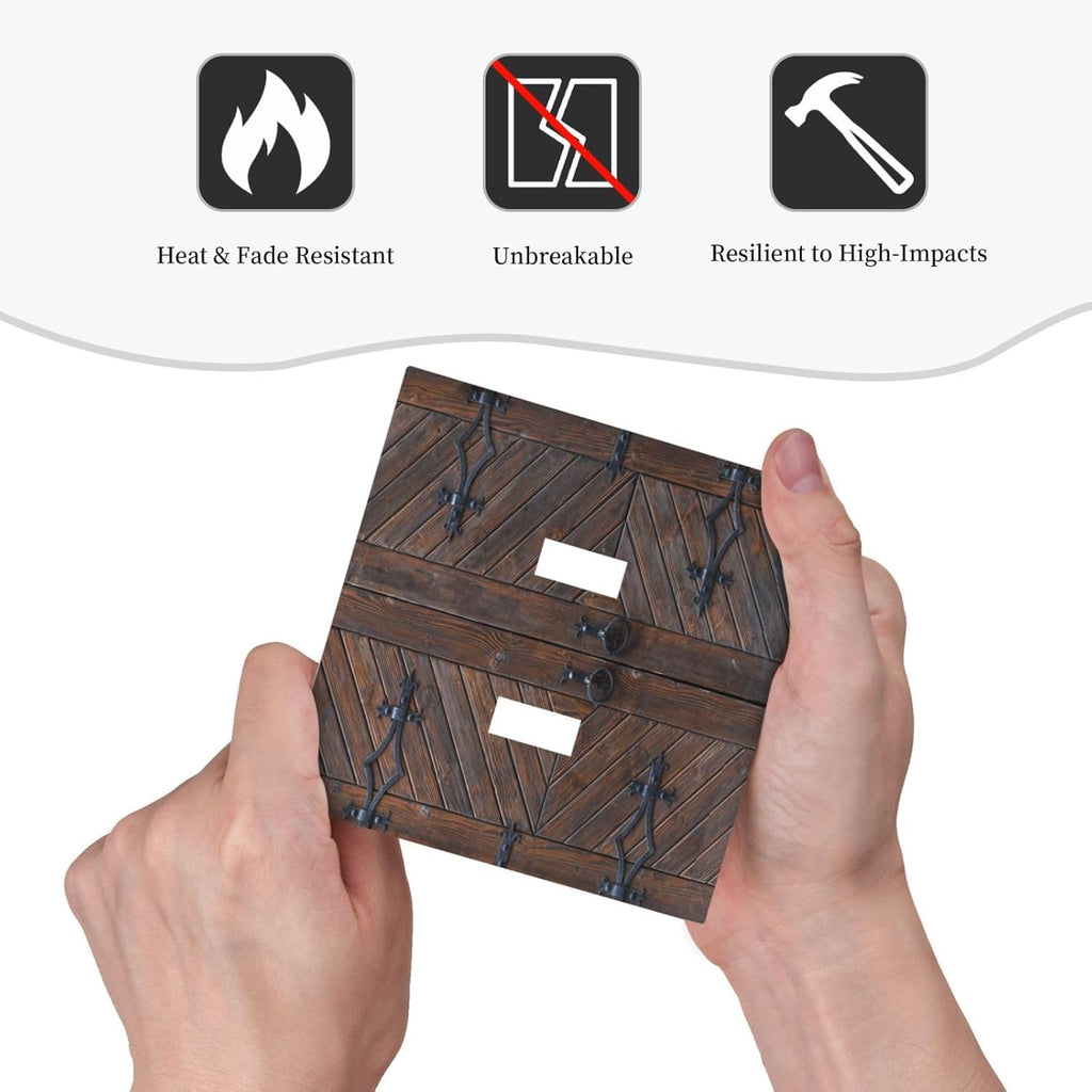 Decorative Light Switch Plate Covers Vintage Brown Wood Barn Door 2 Gang Light Switch Cover Unique Double Toggle Wall Plate Outlet Covers for Bedroom Home Decor （2 Pack）