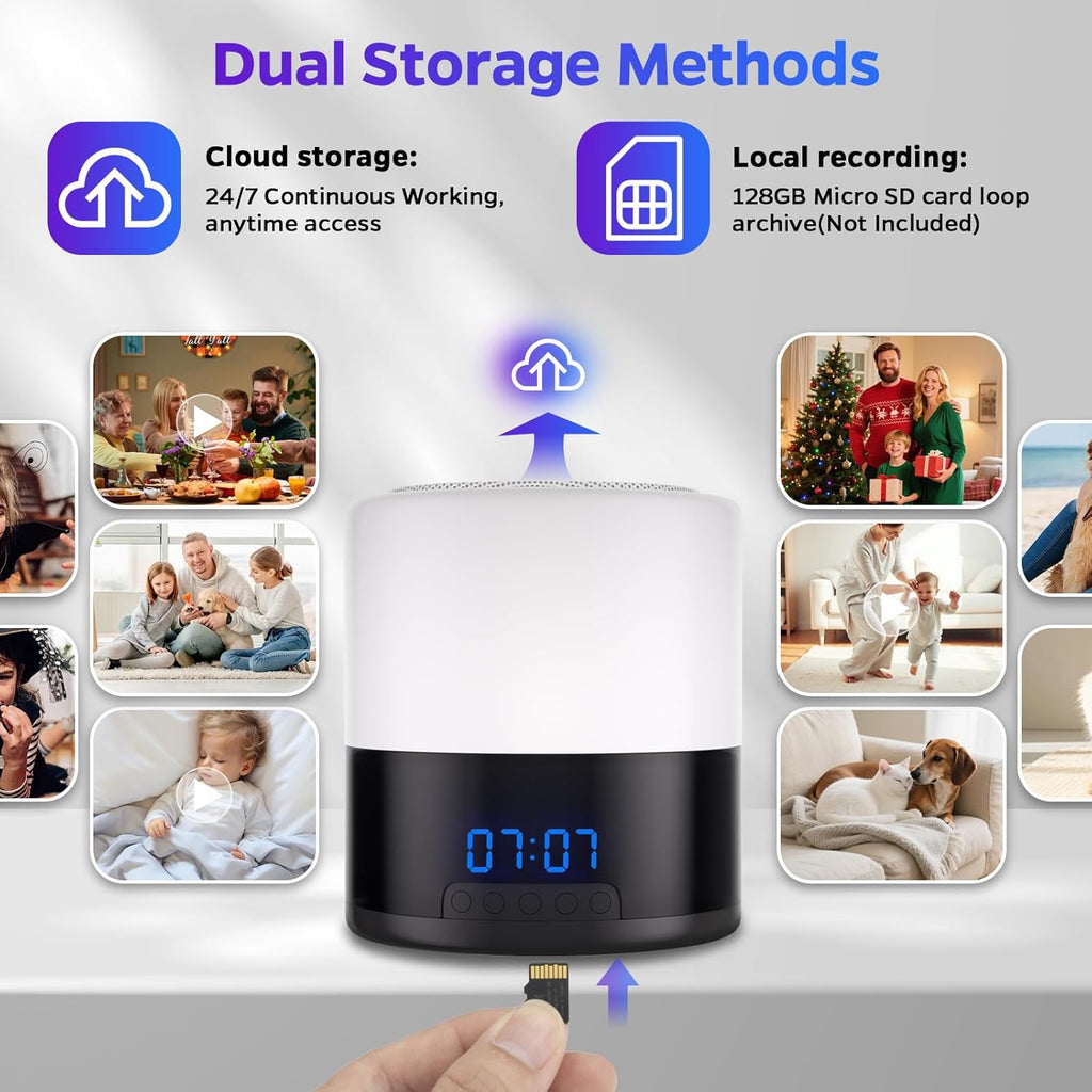 1080P Security Cameras for Home, Clock Camera,Pet Dog Camera with Night Light and Bluetooth Speaker, AI Motion Detection