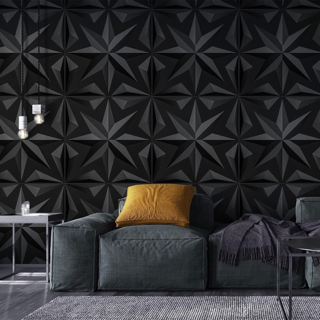 Art3d Decorative 3D Wall Panels Art Petal Pack of 12 Tiles 32 Sq Ft, Black