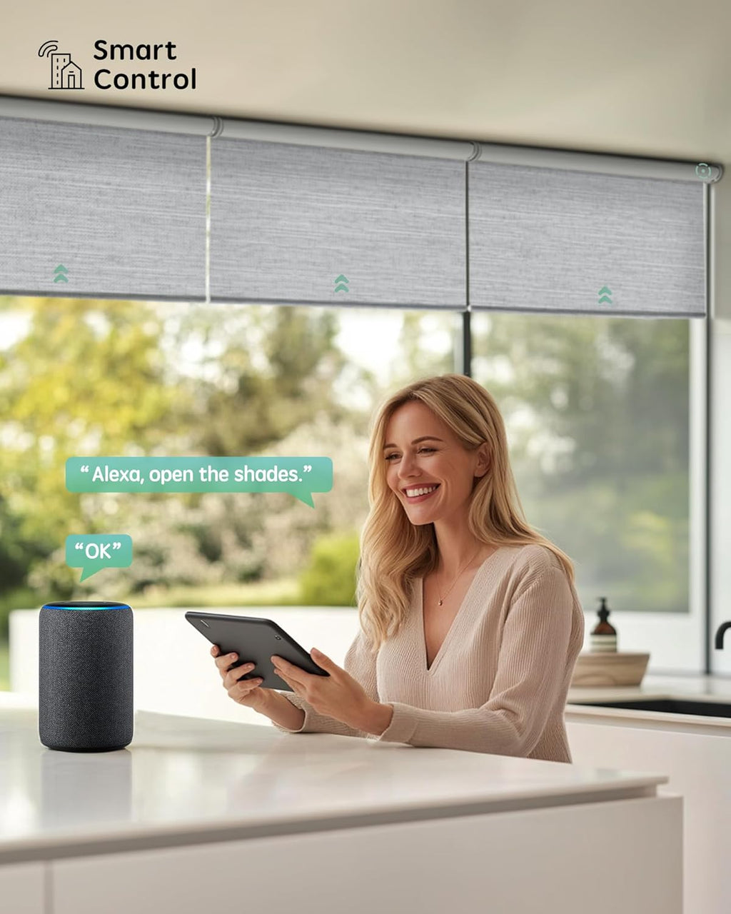 Yoolax Smart Coupled Roller Shades Compatible with Alexa Google, Motorized Blinds with Remote Blackout Coupled Roller Shades for X-Large Windows, Custom Size (XL Coupled-Foggy Gray)