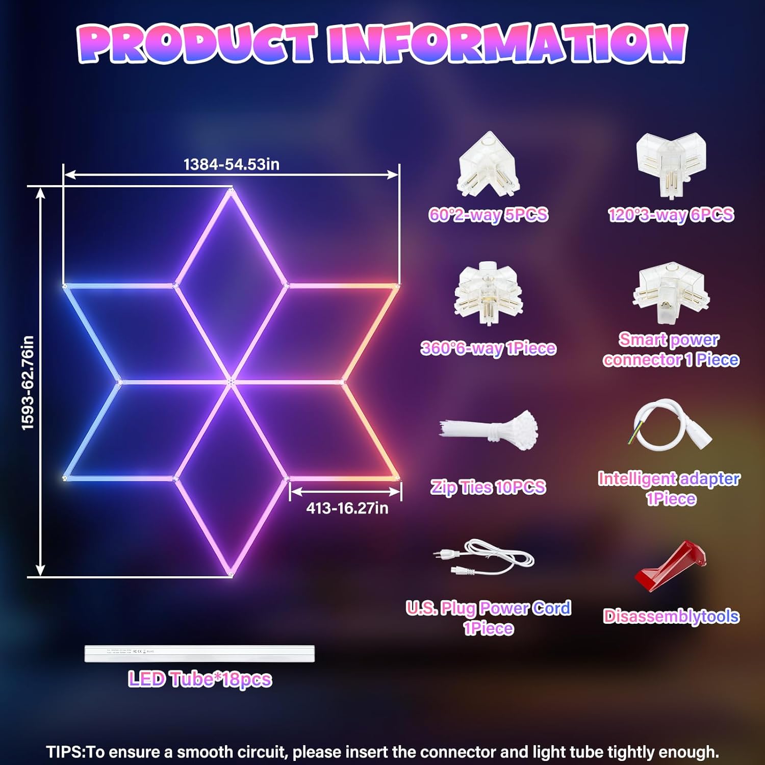 Hexagon Garage Lights RGB - Multicolor RGB with Music Sync Mode (358 Dynamic Effects), Dimming，Speed Control. Perfect for Gaming, Bars, Studios ，Home Gyms