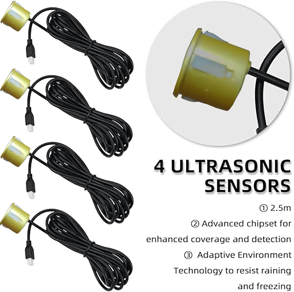 New Feature Rear Parking Sensor with Selectable Distance in Feet, Bidirectional Display Options, and Customizable Numeric Orientation and There are 18 Color Probes to Choose from(Gold)