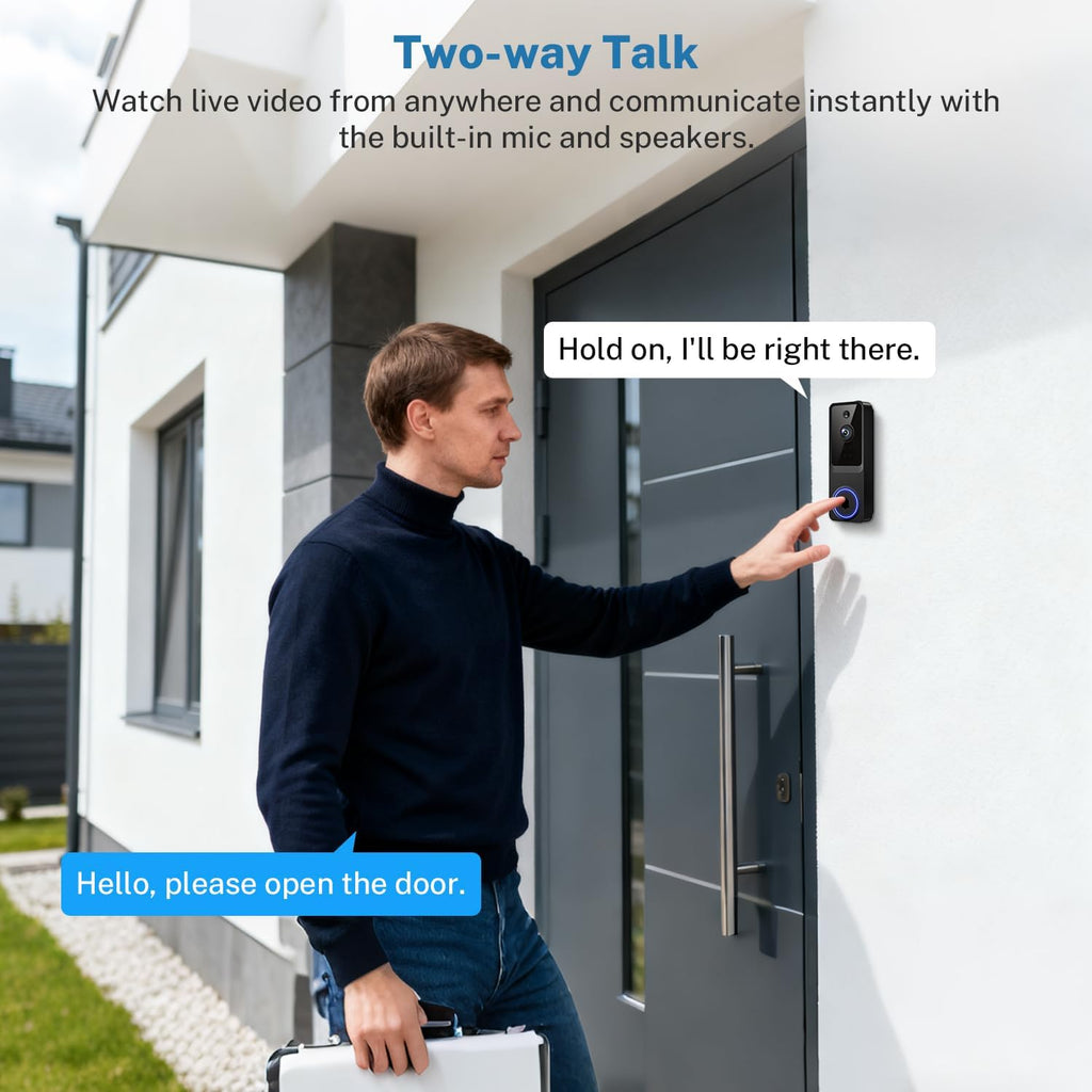 SoraNari Wireless Doorbell Camera,1080P HD, Motion Detection, Two-Way Audio, Live View, Night Vision, Cloud Storage, Battery Powered, 2.4GHz Wi-Fi Only
