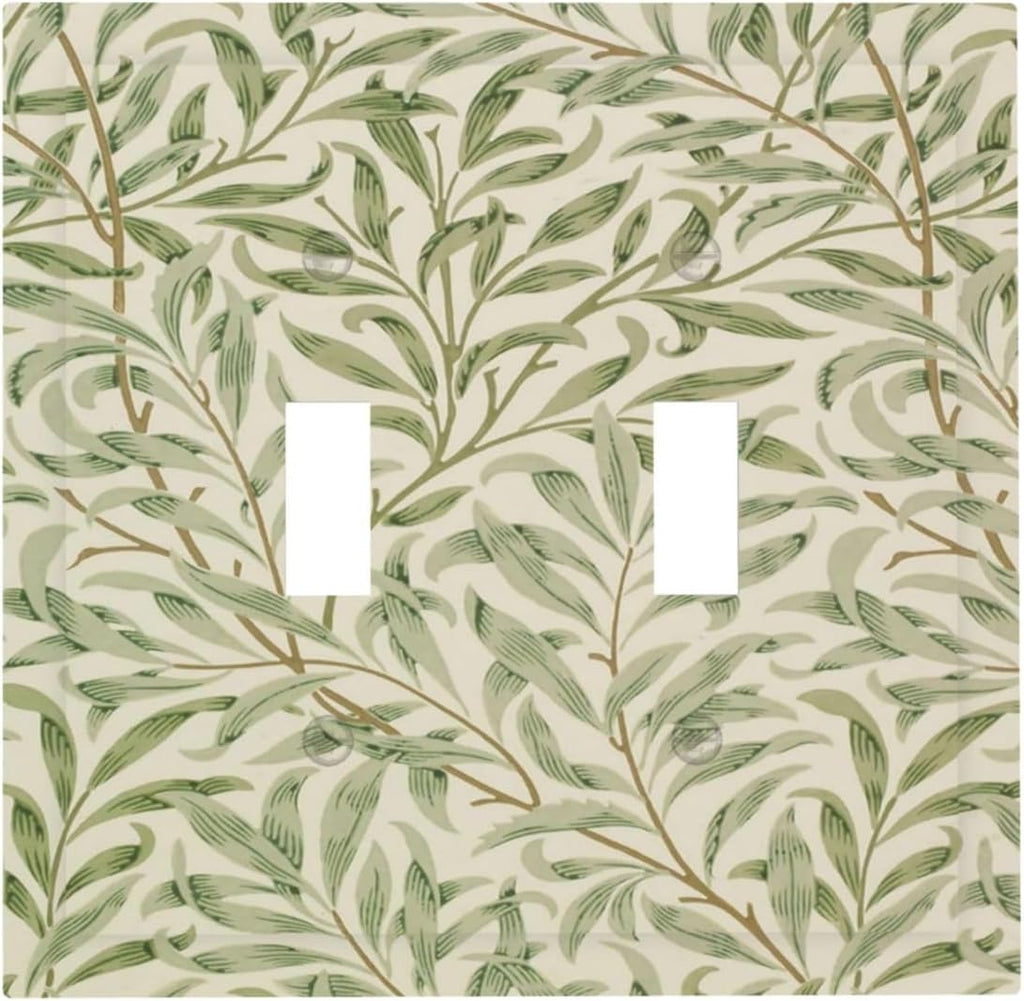 Decorative Light Switch Cover Vintage Morris Willow Leaf Green Leaves Double Toggle Switchplate 2 Gang Personalized Wall Plate Switchcovers Decora Light Switch Plate for Home Decor