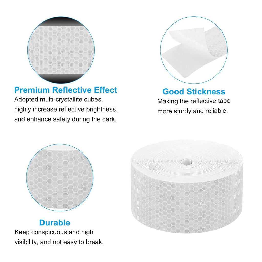PATIKIL 2 Inch x 82 ft Reflective Tape, 1 Roll Waterproof Self Adhesive High Visibility Caution Warning Safety Tape Reflector with Scraper for Trucks Trailers Cars, White