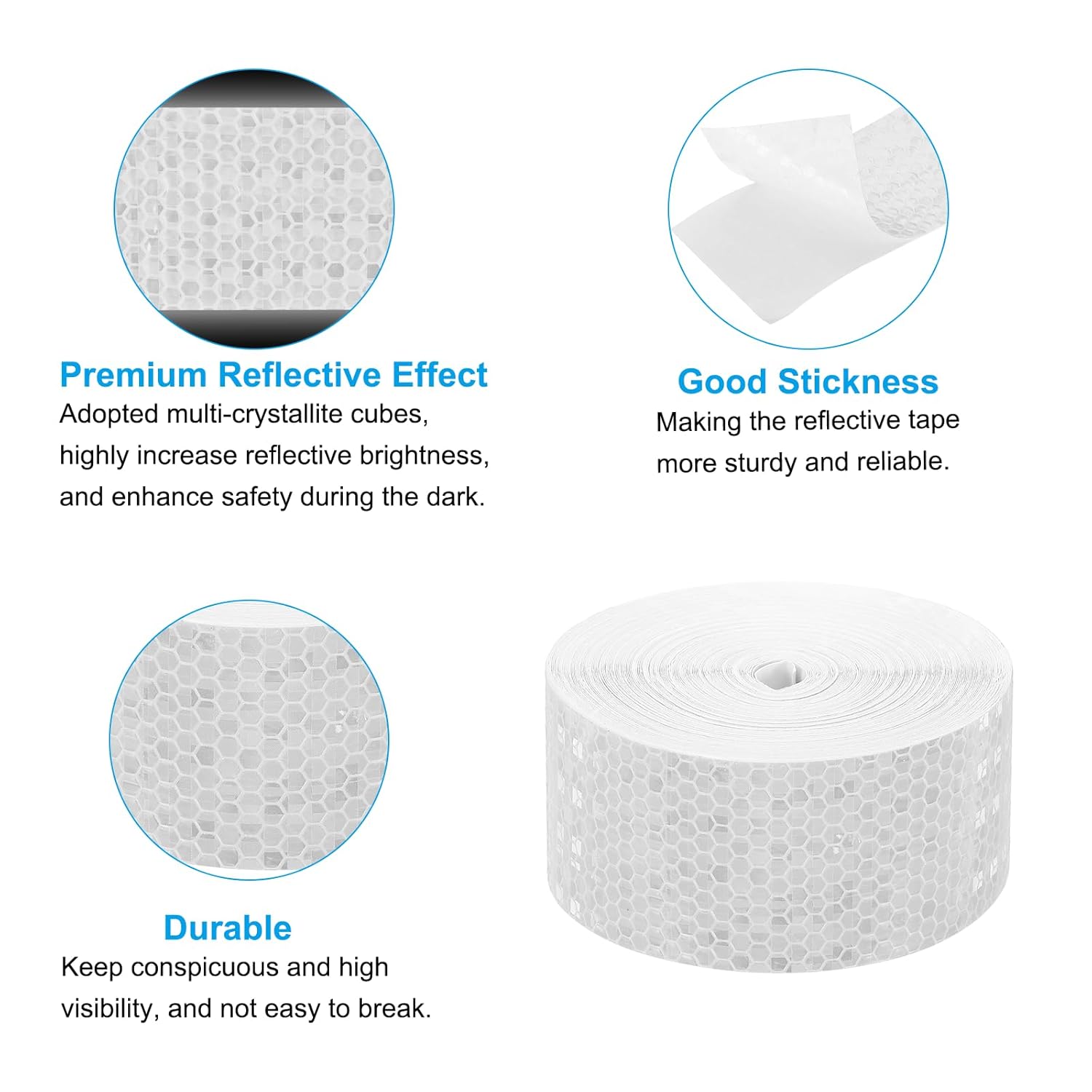 PATIKIL 2 Inch x 82 ft Reflective Tape, 1 Roll Waterproof Self Adhesive High Visibility Caution Warning Safety Tape Reflector with Scraper for Trucks Trailers Cars, White