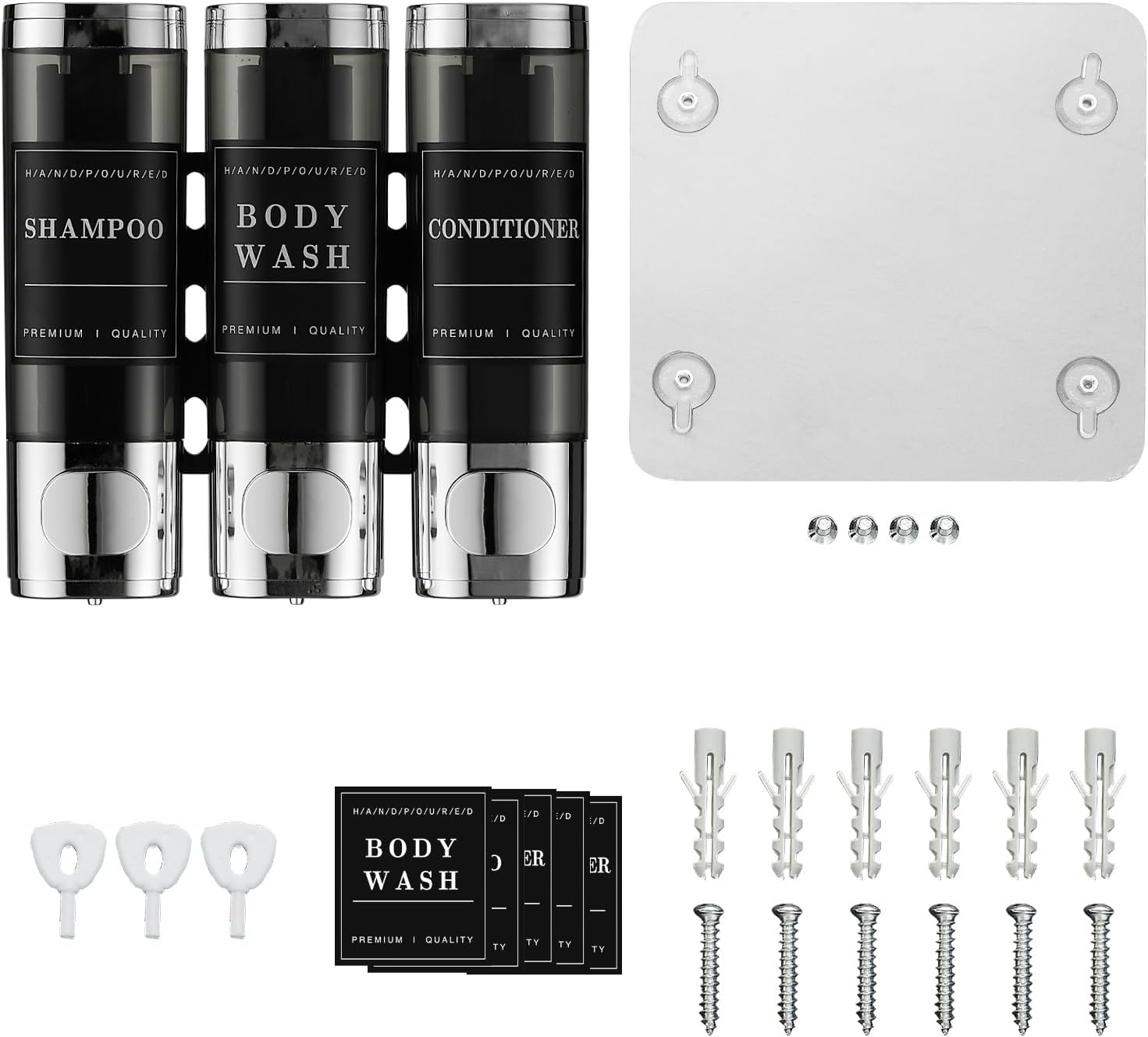 Shower Shampoo Dispenser 3 Chamber No Drill Wall-Mounted,Shampoo and Conditioner Dispenser Shampoo for Shower Wall Mounted Body Wash for Bathroom,Chrome