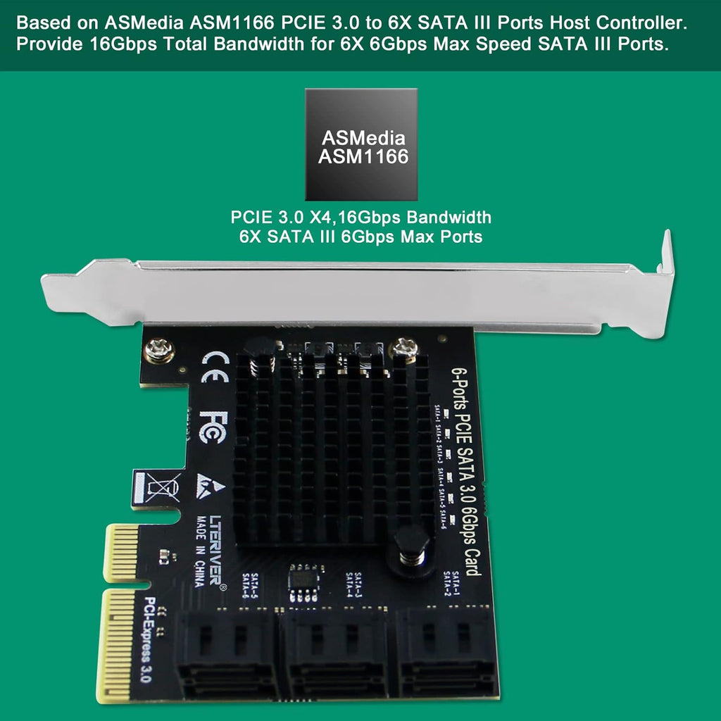 PCIE 3.0 X4 to 6-Ports Serial ATA/SATA 3.0 Host Controller, Plug and Play on Windows OS, MAC OS, and Linux Kernel Systems-6X 6Gbps Max SATA 3.0 None Raid Ports-Support AHCI Boot Up (PCE-G3S6)