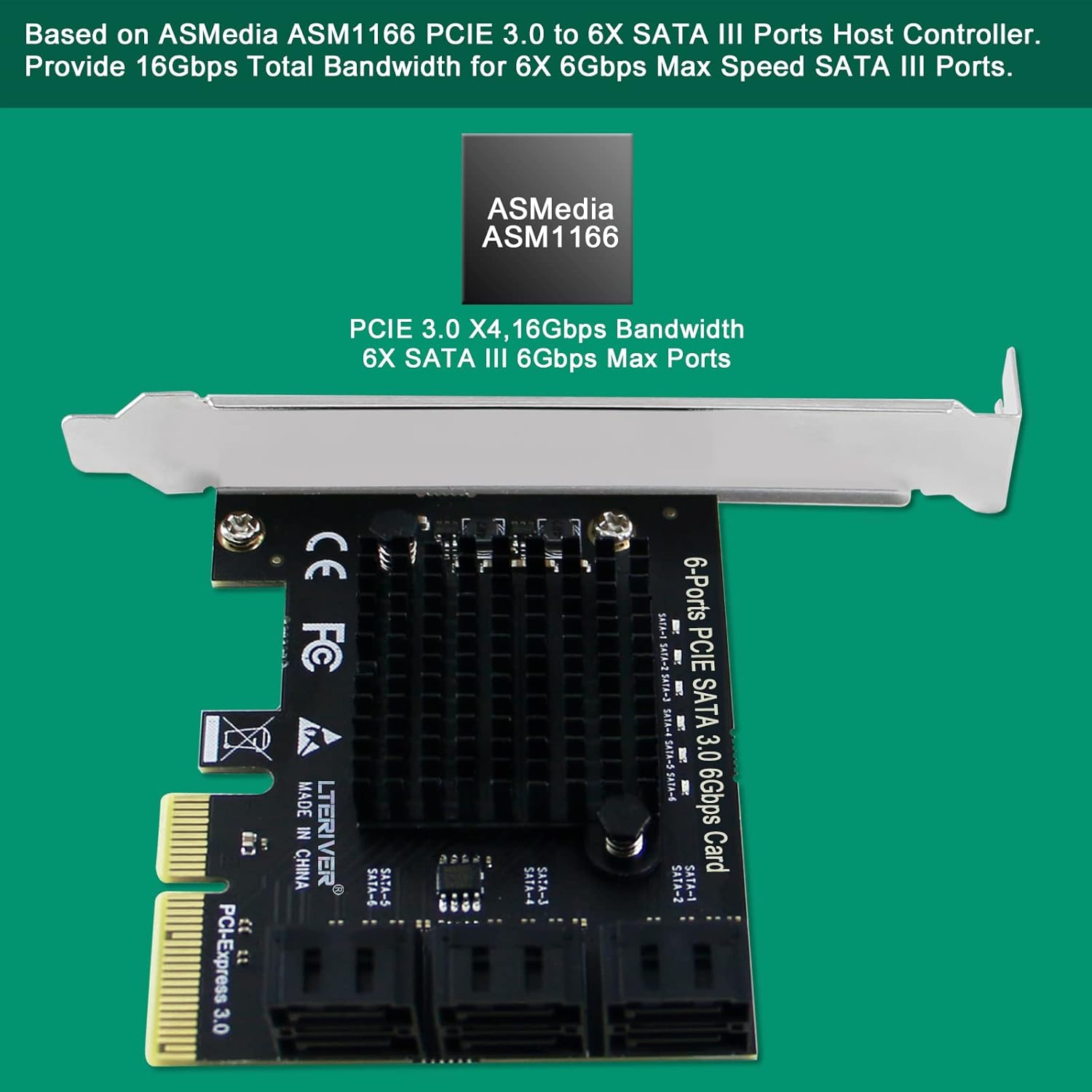 PCIE 3.0 X4 to 6-Ports Serial ATA/SATA 3.0 Host Controller, Plug and Play on Windows OS, MAC OS, and Linux Kernel Systems-6X 6Gbps Max SATA 3.0 None Raid Ports-Support AHCI Boot Up (PCE-G3S6)