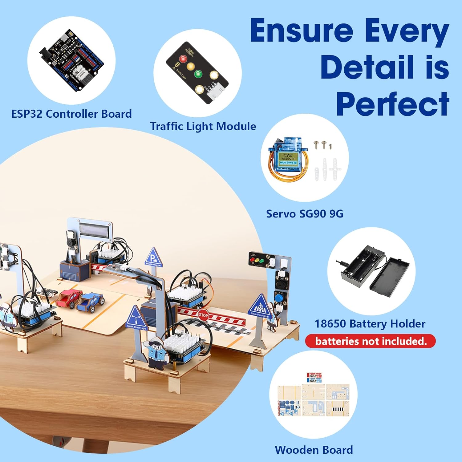 ESP32 IoT Smart Traffic Starter Kit for Kids 10+, 3D Wooden Puzzles STEM Science Kit School Educational Set DIY Crafts Coding Toys for Adults Teens 9 10+