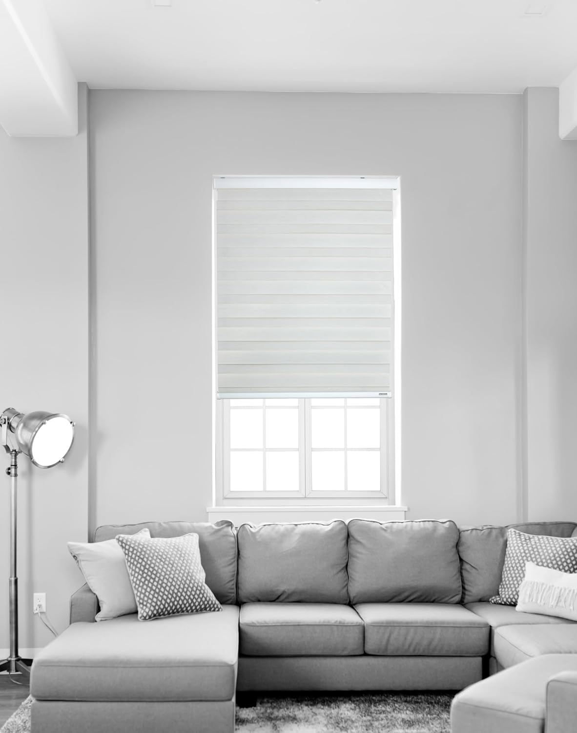 ShadesU Cordless Zebra Blinds for Windows, 21" W x 72" H, White, Dual Layer Free-Stop Zebra Shades, Light Control for Day and Night, Sheer Blinds for Indoor Windows, Bedroom, Kitchen