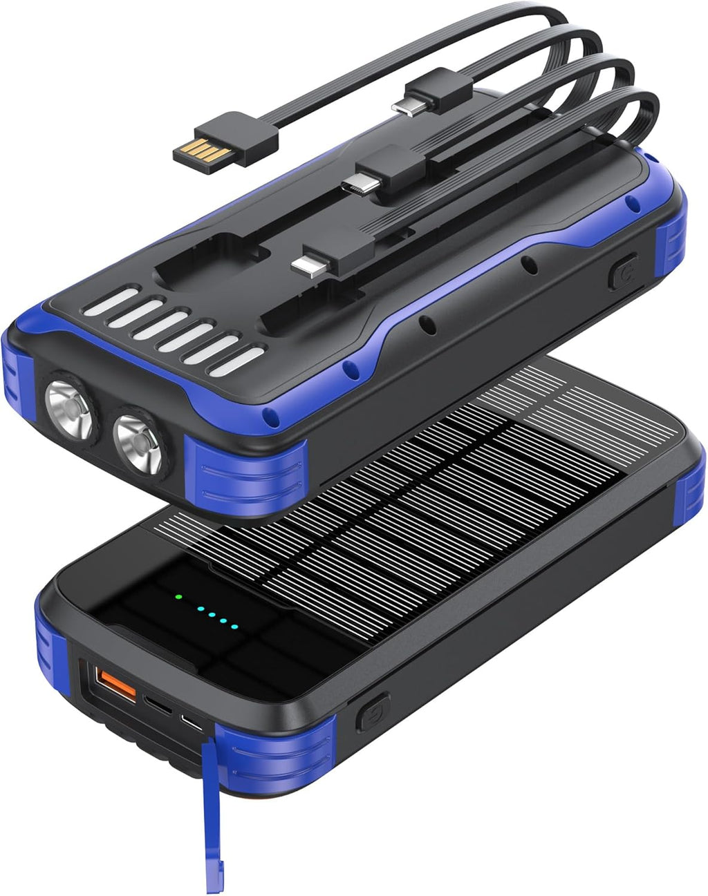 Solar Charger Power Bank, 40000mAh Portable Charger PD 20W Fast Charging Solar Power Bank Built in 4 Cables and USB-C in/Output, Camping Essentials External Battery Pack with Flashlights