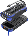 Solar Charger Power Bank, 40000mAh Portable Charger PD 20W Fast Charging Solar Power Bank Built in 4 Cables and USB-C in/Output, Camping Essentials External Battery Pack with Flashlights