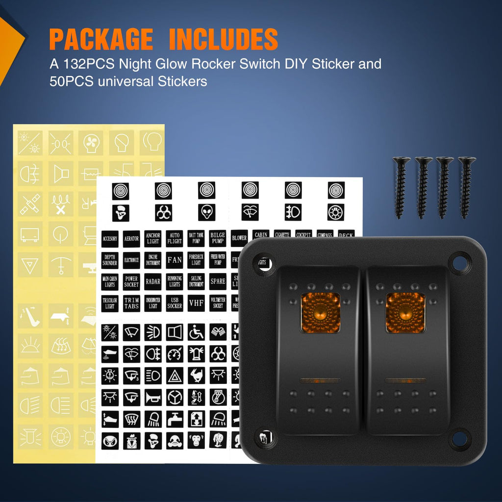 Nilight 2 Gang Rocker Switch Panel with Orange LED Light 5 Pin On Off Pre-Wired Aluminum Toggle Switches Waterproof for 12V/24V Cars Marine Boats ATVs Trailers RV Trucks