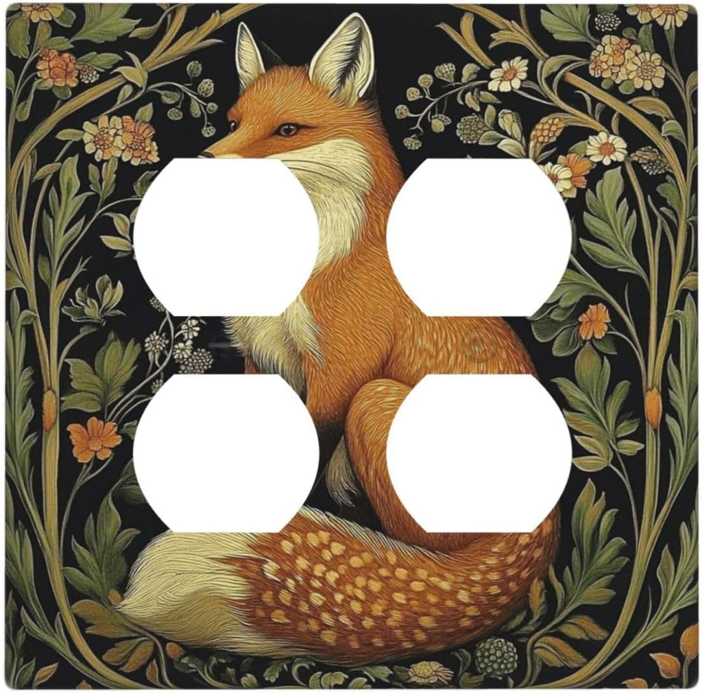 Fox Morris Plants Flowers Vine Colorful Floral Outlet Covers 2 Gang Double Duplex Decorative Light Switch Covers Electrical Wallplates Socket Faceplate For Bed Room Living Room Decor