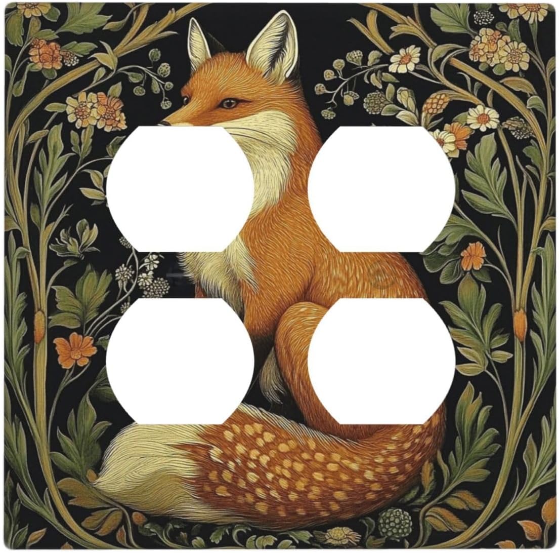 Fox Morris Plants Flowers Vine Colorful Floral Outlet Covers 2 Gang Double Duplex Decorative Light Switch Covers Electrical Wallplates Socket Faceplate For Bed Room Living Room Decor