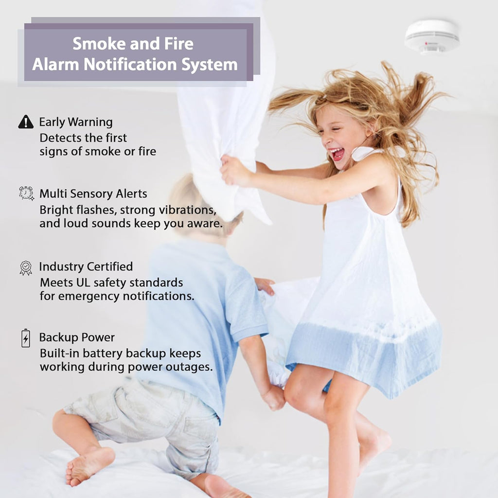 Bellman & Symfon Safe Fire Alerting Solution – Smoke Detector for Hard of Hearing - Wireless Smart Home Safety Alarm Includes Smoke Transmitter, Alarm Clock Receiver with Guiding Night Light