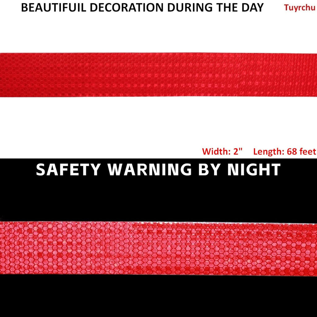 Red Reflective Tape Outdoor Waterproof 2 inch, High Visibility Warning Industrial Marking Tape, Safety Stickers (68 feet)